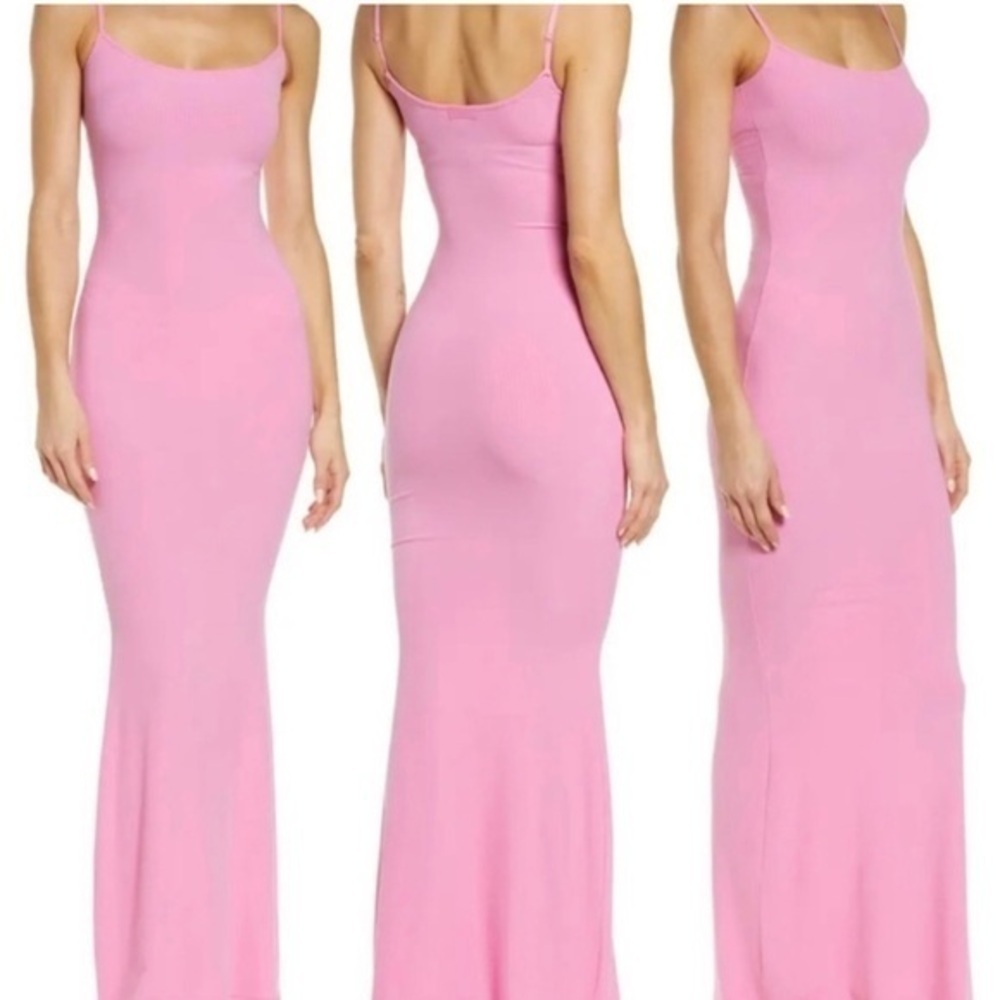 RARE Skims Bubblegum Pink Soft Lounge Long Slip Sleeveless Ribbed Maxi Dress